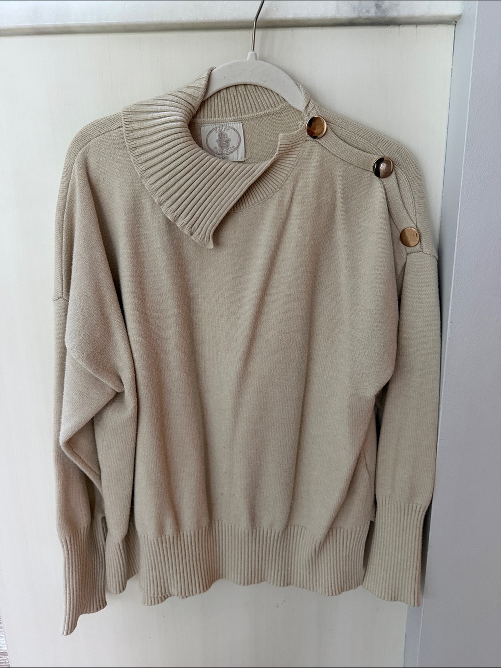 Men's Button-Shoulder Crewneck Sweater in Beige